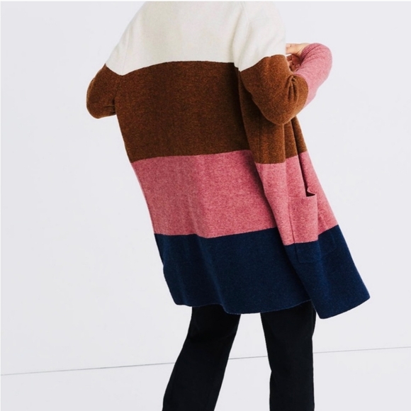 Madewell Kent Striped Colorblock Cozy Merino Wool/Alpaca Blend Cardigan Duster L - Picture 2 of 11